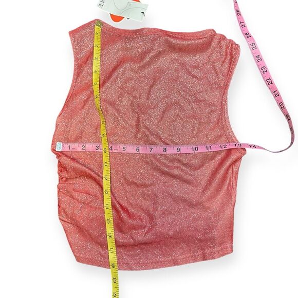 CIDER Women’s Red Glitter Ruched Asymmetrical Sleeveless Tank Top Size Small NWT - Picture 8 of 8